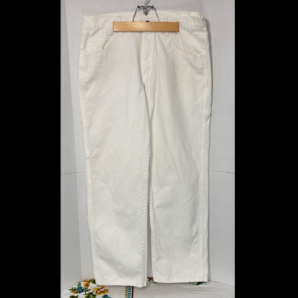 Red Kap Men's White Painter Dungarees Utility Pants Work Wear 34X30 Cotton
